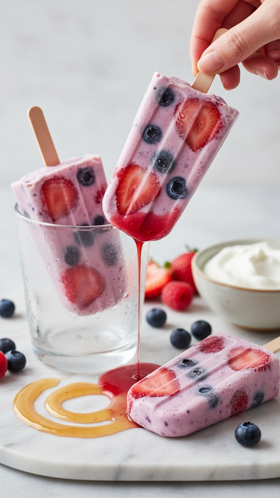 Tropical Berry Burst Healthy Popsicles Preparation