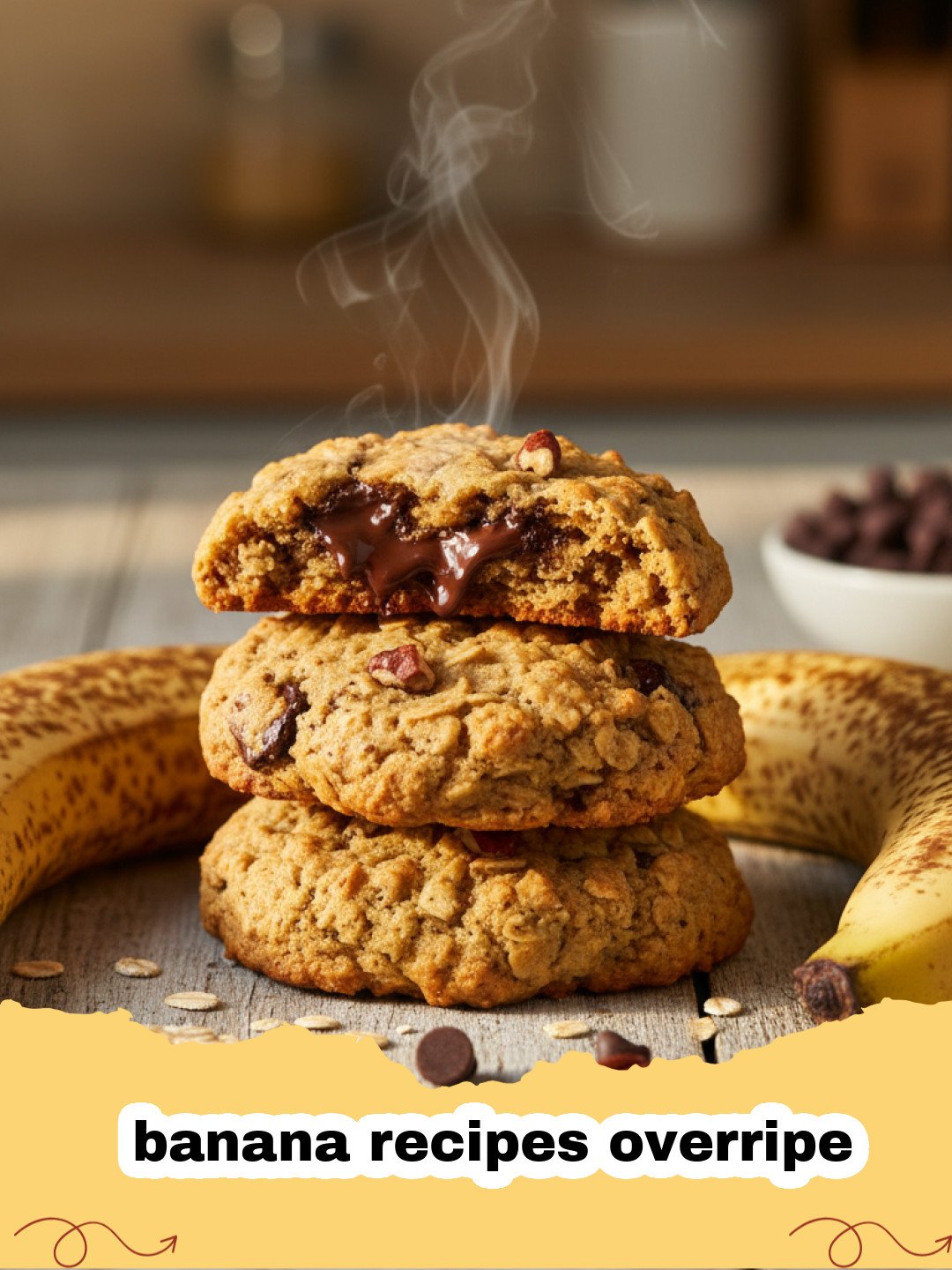 A golden brown loaf of banana bread made from banana recipes overripe, sliced on a wooden board.
