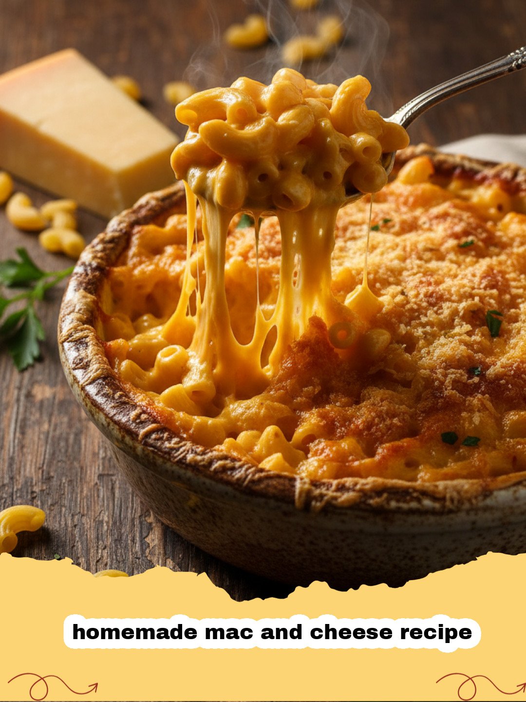 homemade mac and cheese recipe - A golden, bubbly dish of homemade mac and cheese with a crispy breadcrumb topping.