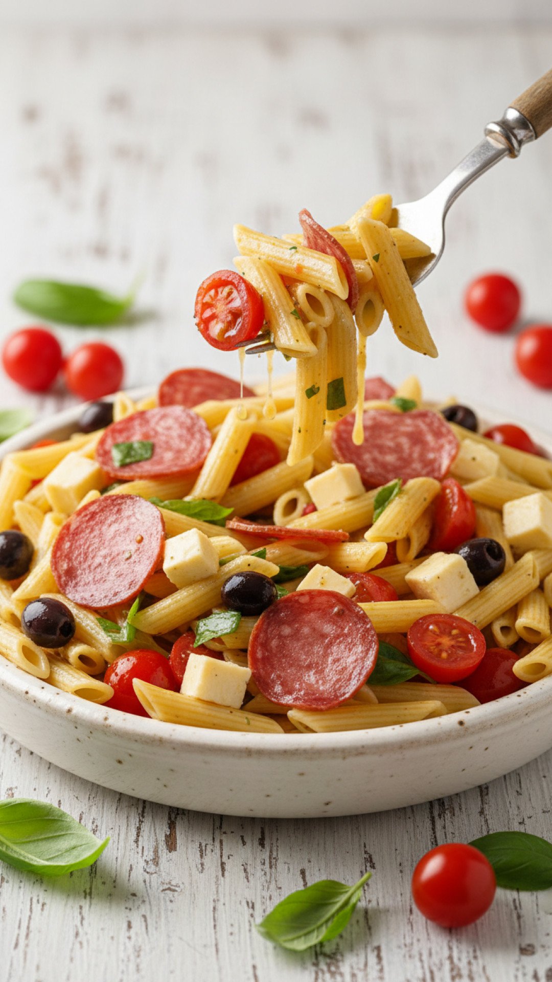 Zesty Mediterranean Cold Pasta Salad Preparation