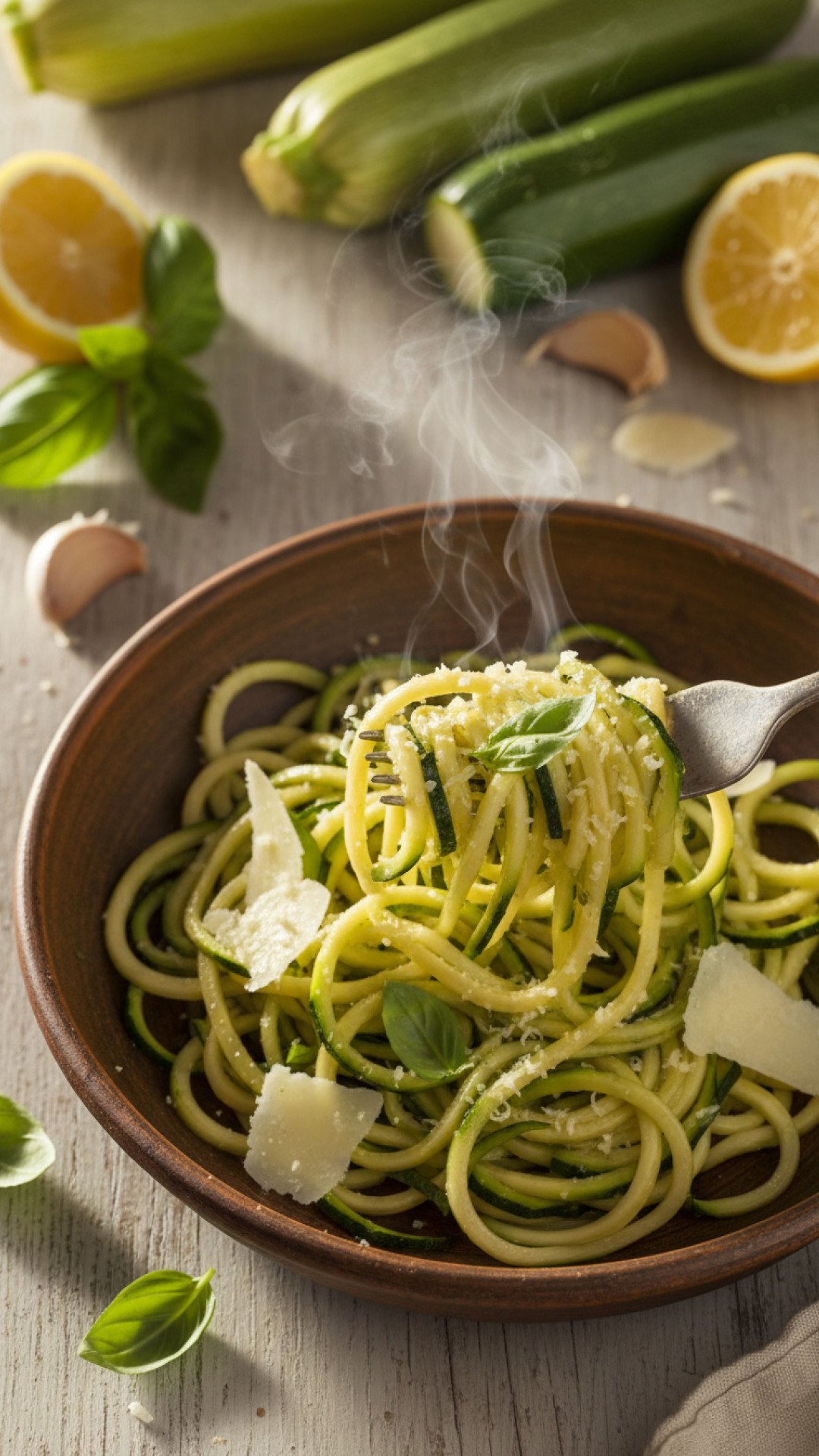 Zucchini Pasta with Roasted Tomatoes and Pesto Preparation