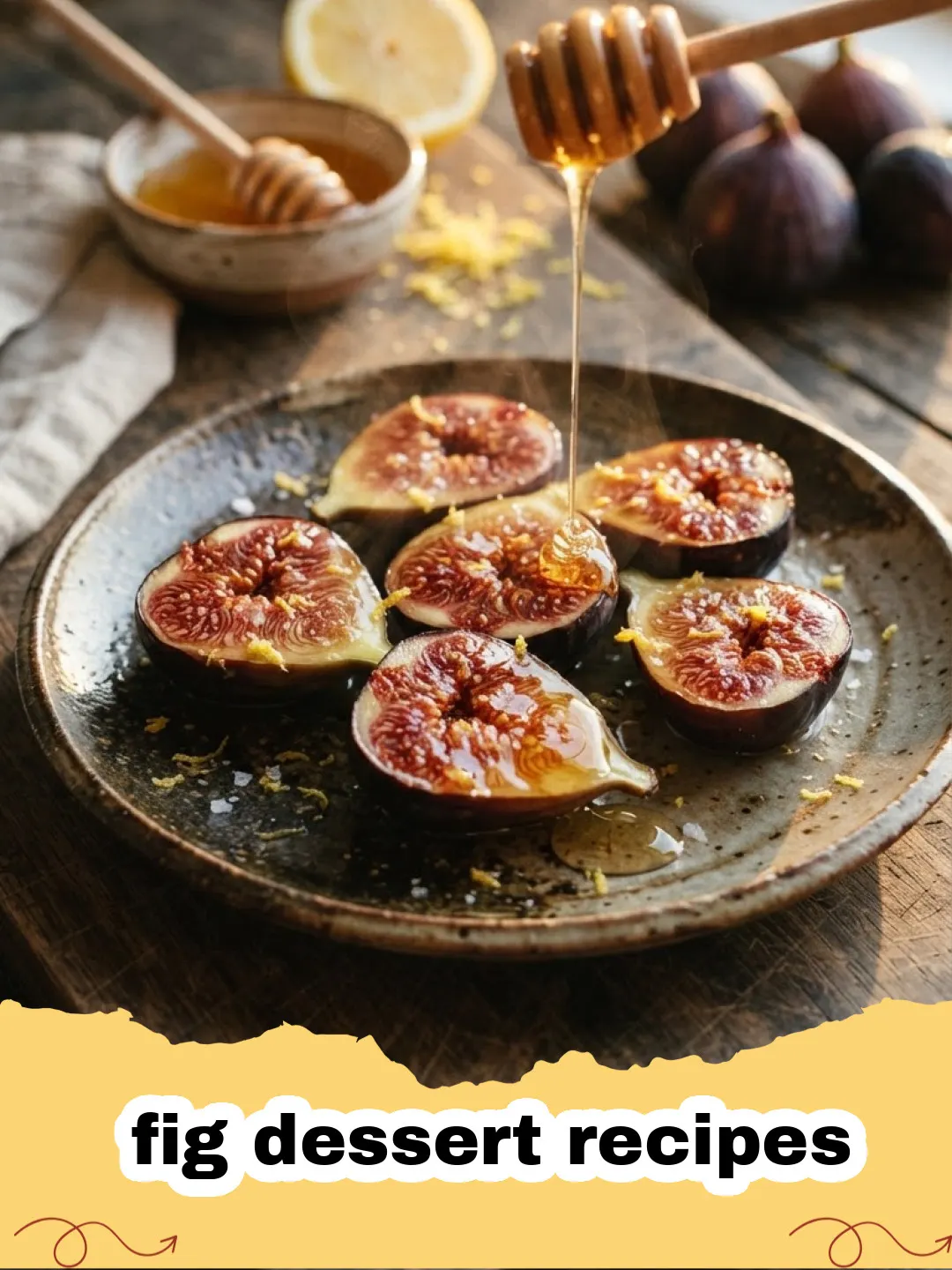 fig dessert recipes - Baked Figs with Honey, Mascarpone, and Pistachios served on a rustic plate.