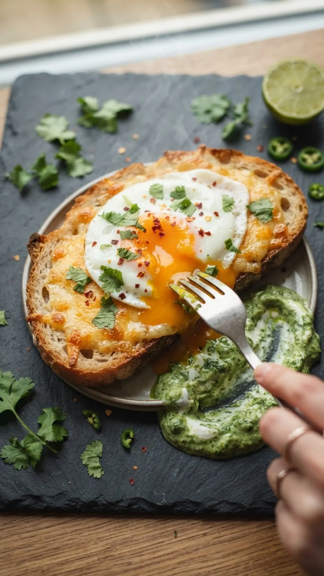 Cheesy Egg Toast with Coriander-Yogurt Chutney Preparation