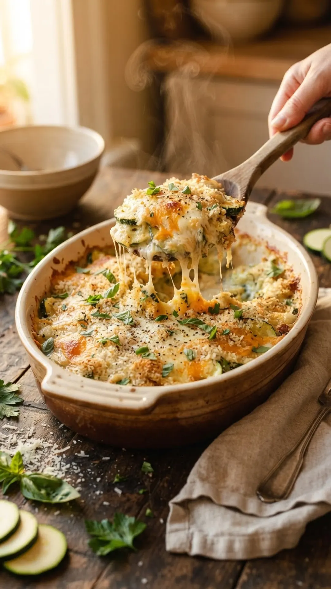Cheesy Garden Zucchini Casserole Preparation