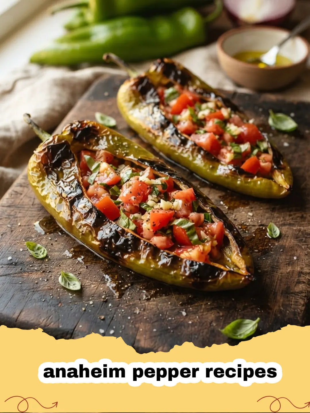 anaheim pepper recipes - Close-up of cheesy chicken and rice stuffed Anaheim peppers baked golden brown.