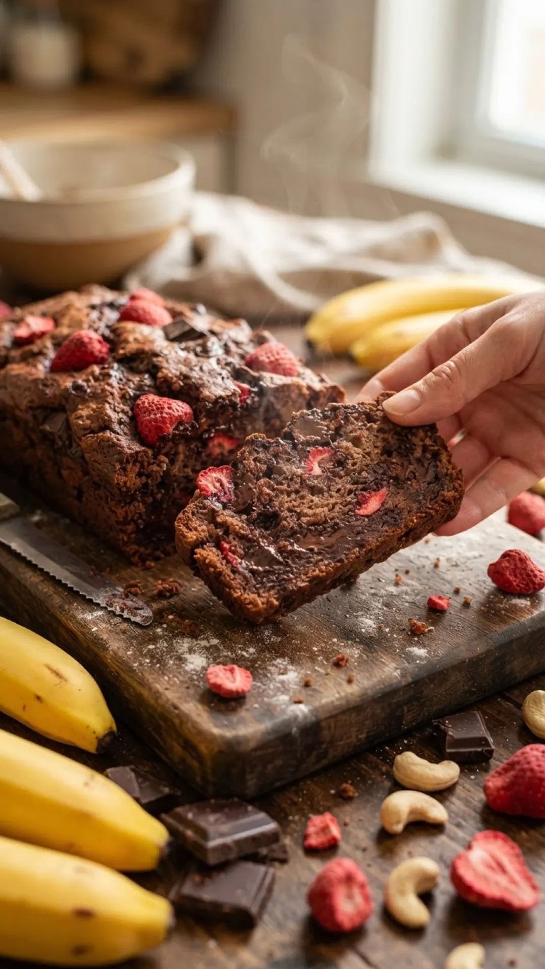 Chocolate Banana Strawberry Bread Preparation
