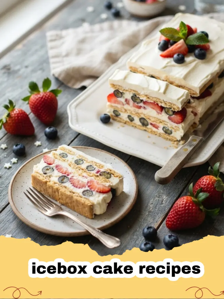 icebox cake recipes - A perfectly sliced piece of classic chocolate icebox cake on a white plate, showing distinct layers of chocolate wafers and creamy whipped cream, garnished with chocolate shavings.