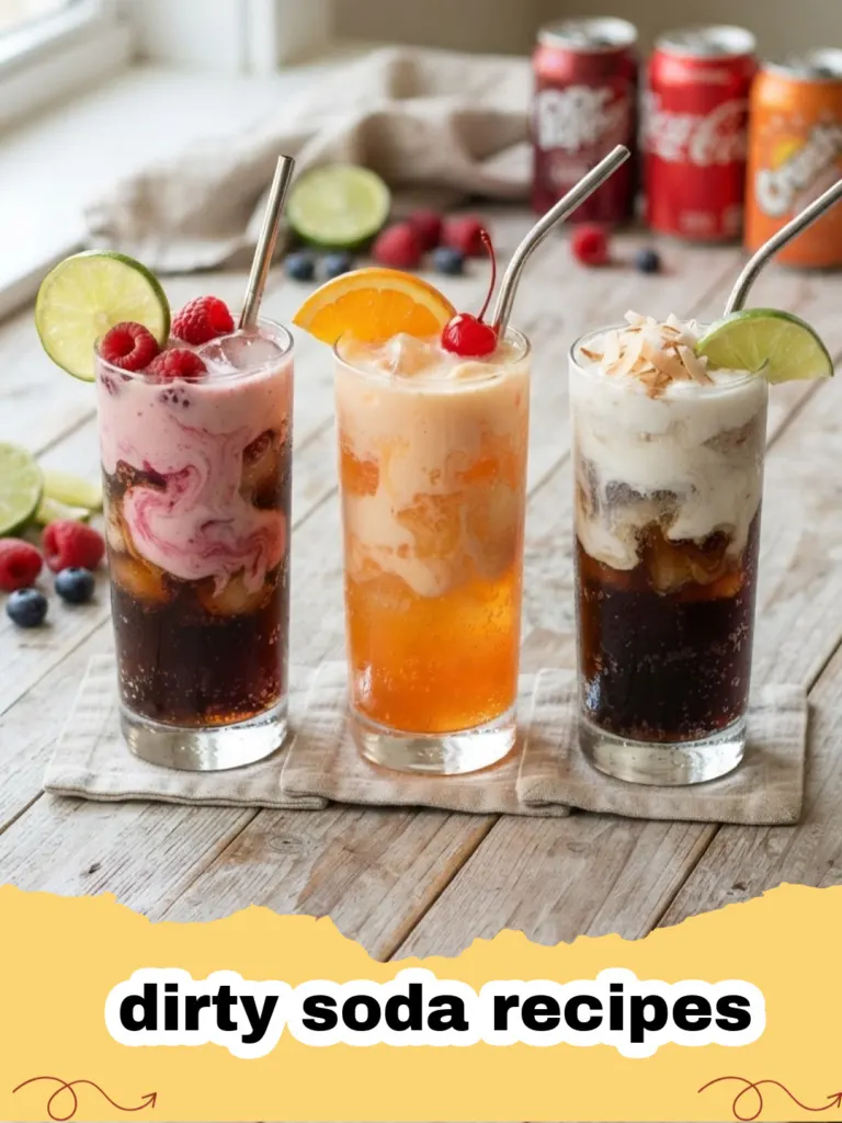dirty soda recipes - A glass of dirty Dr. Pepper with lime wedges and cream swirl.
