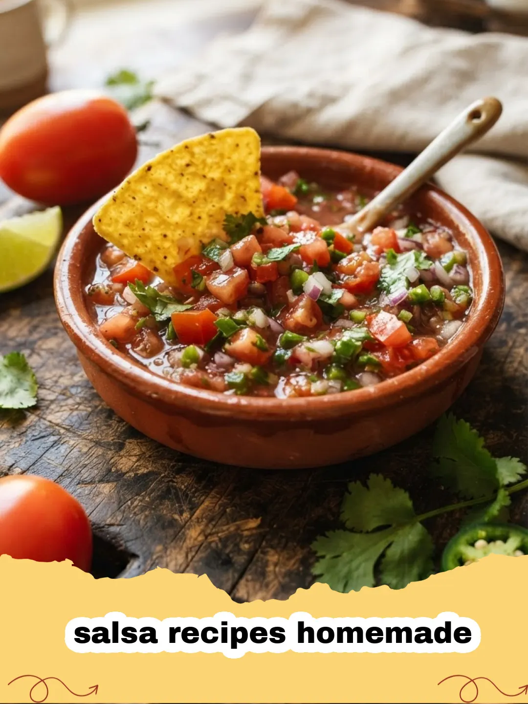 salsa recipes homemade - A vibrant bowl of classic fresh homemade salsa with tortilla chips, ready for dipping.