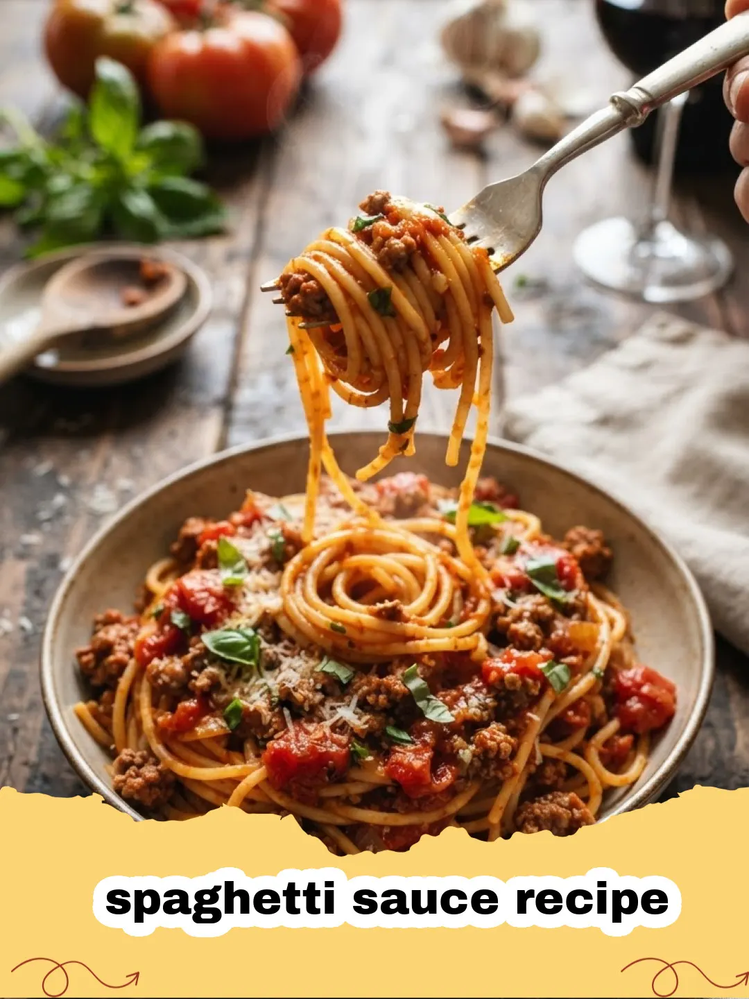 spaghetti sauce recipe - A rich, simmering pot of homemade spaghetti sauce with fresh basil leaves.