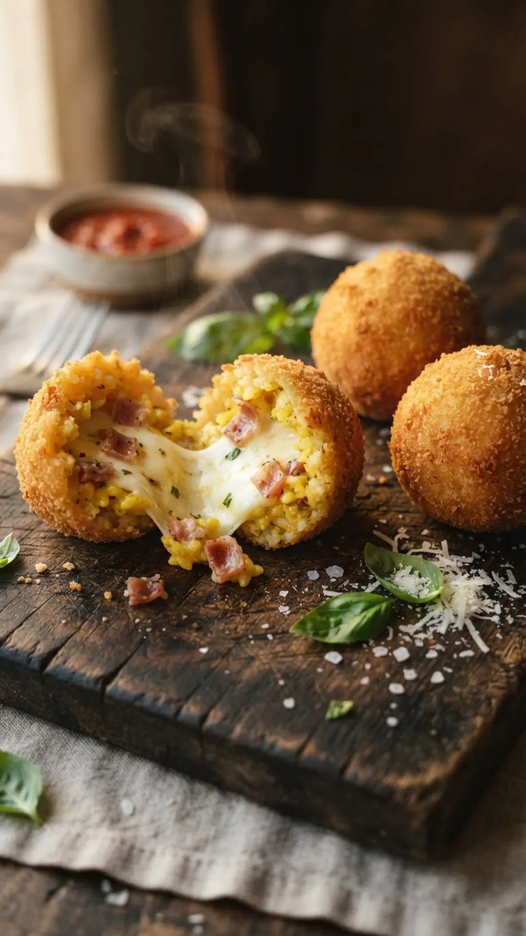 Classic Italian Arancini Rice Balls with Ragu and Mozzarella Preparation