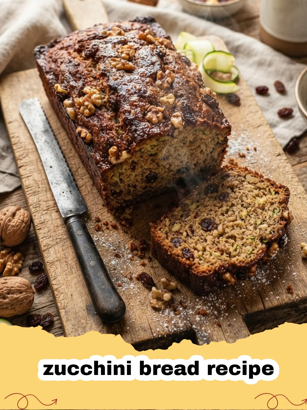 zucchini bread recipe - Two golden-brown loaves of classic moist zucchini bread on a cooling rack, with a sliced piece showing the tender crumb.