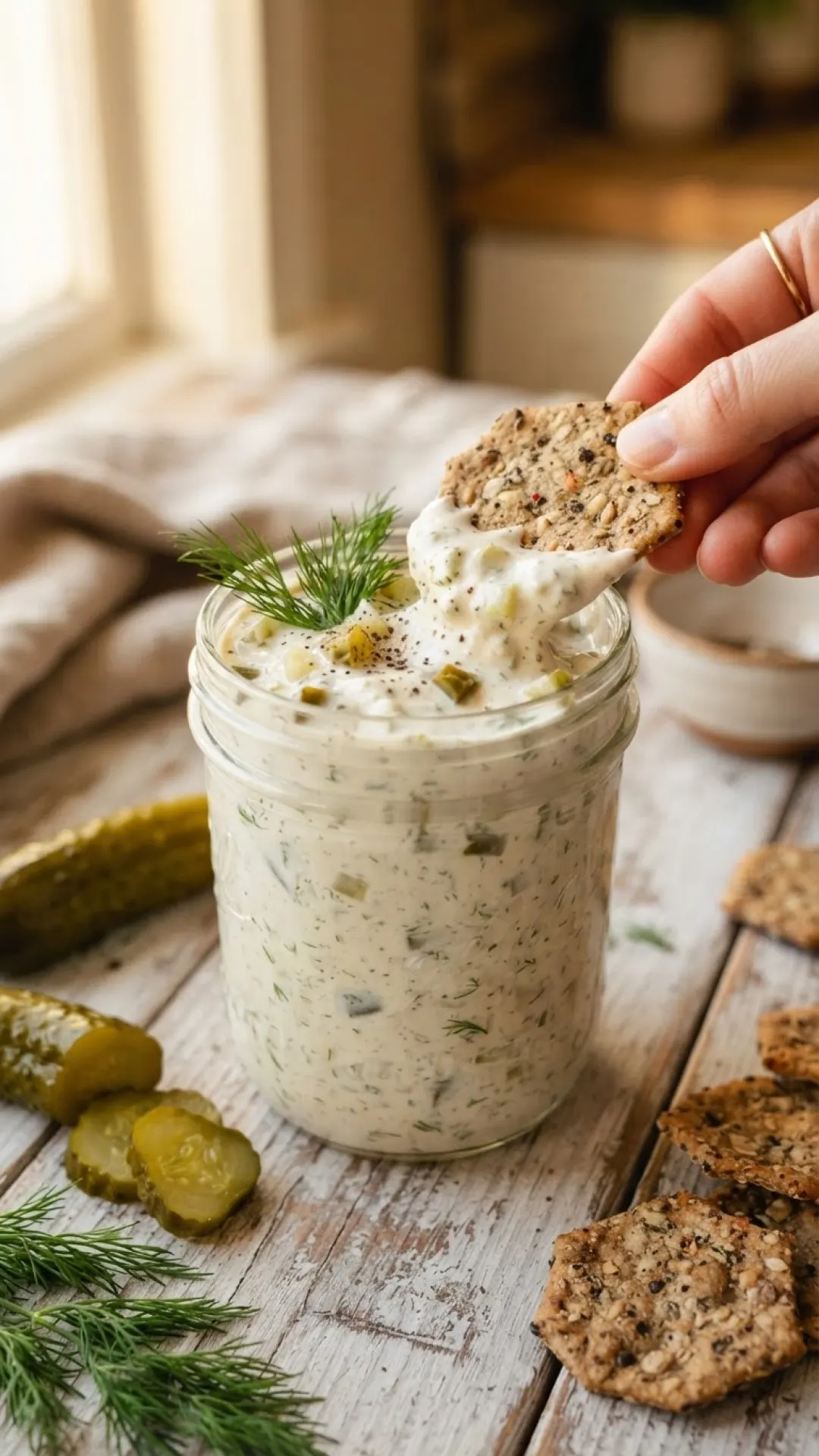 Creamy Dill Pickle Dip in a Jar Preparation
