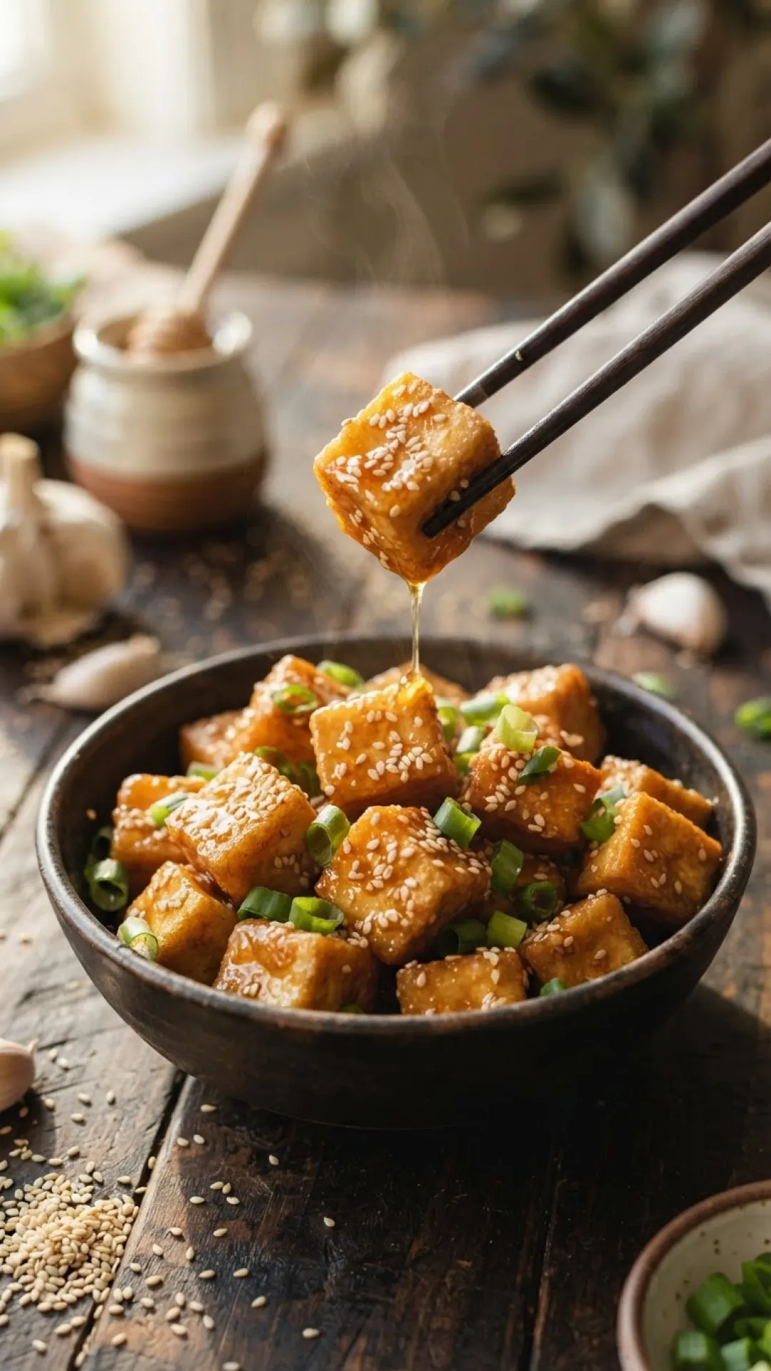 Crispy Pan-Seared Garlic Soy Tofu Preparation