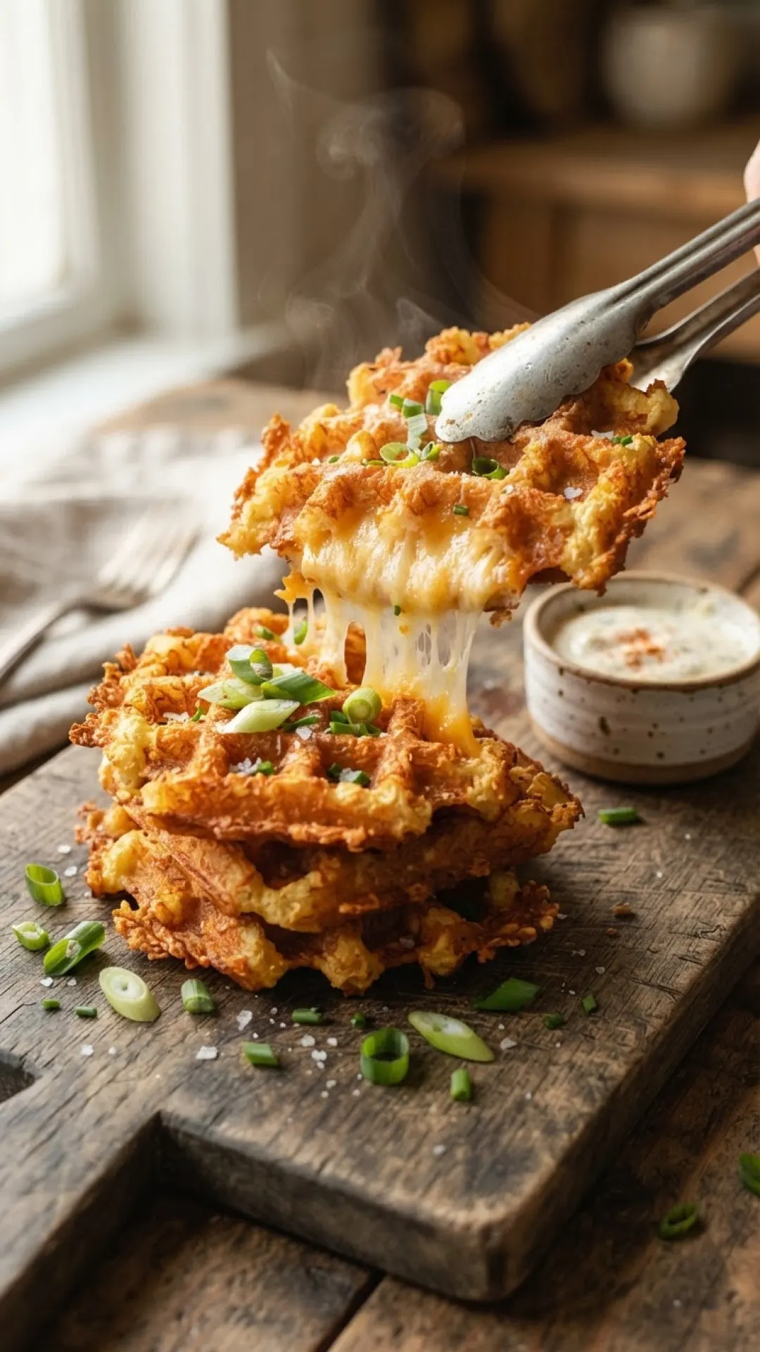 Crispy Potato Waffles with Toppings Preparation