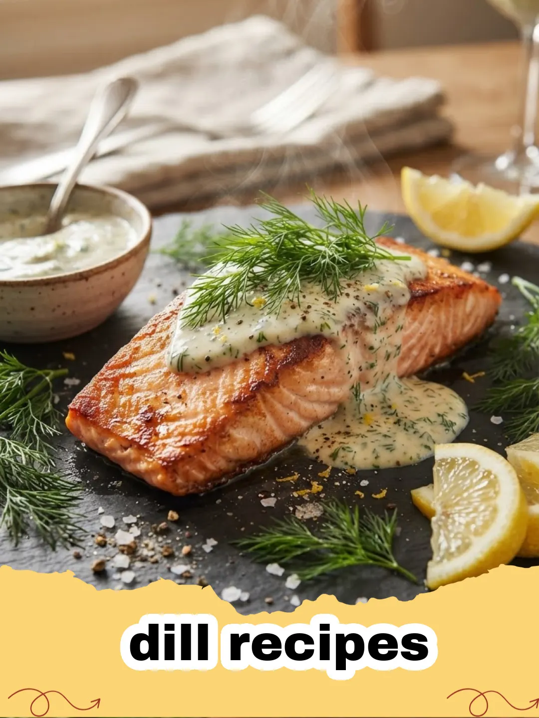 dill recipes - Creamy Lemon Dill Chicken and Potato Bake in a baking dish, garnished with fresh dill.