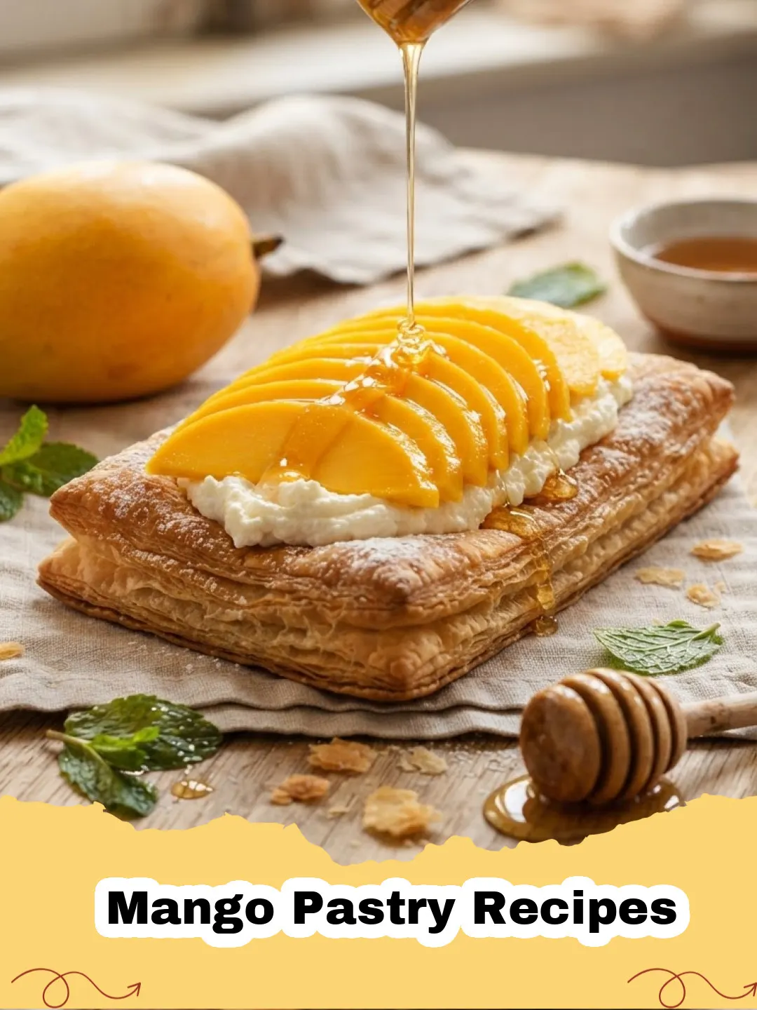 Mango Pastry Recipes - Golden brown flaky mango cream cheese turnovers dusted with sugar on a cooling rack.