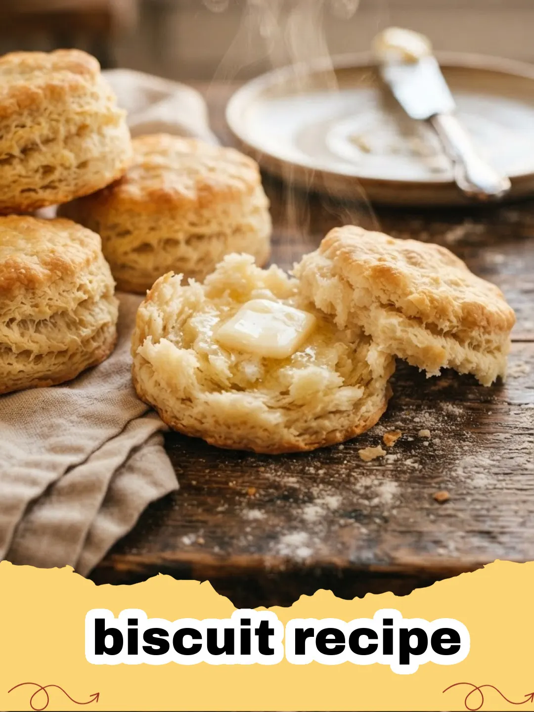 biscuit recipe - Pile of golden-brown, flaky buttermilk biscuits on a cooling rack with butter and jam in the background.