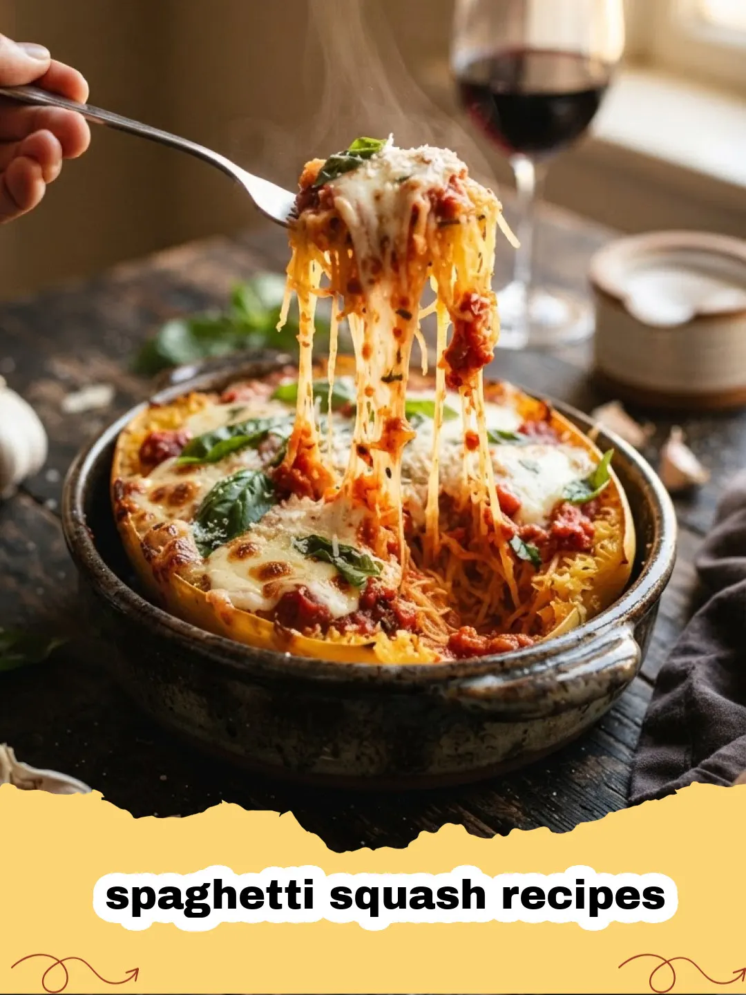 spaghetti squash recipes - Garlic Herb Spaghetti Squash Bake with Roasted Cherry Tomatoes and Feta in a bowl