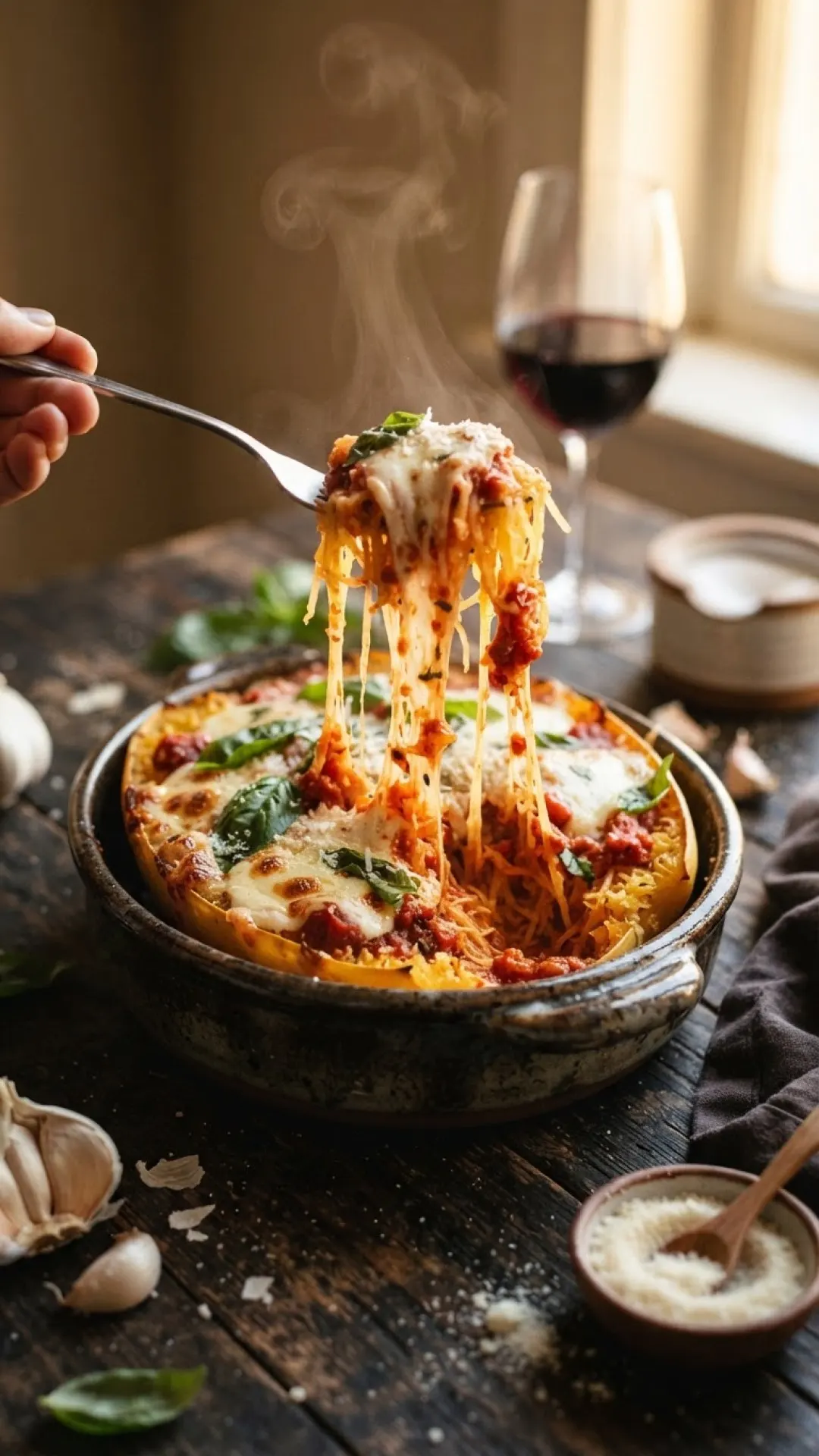 Garlic Herb Spaghetti Squash Bake with Roasted Cherry Tomatoes & Feta Preparation