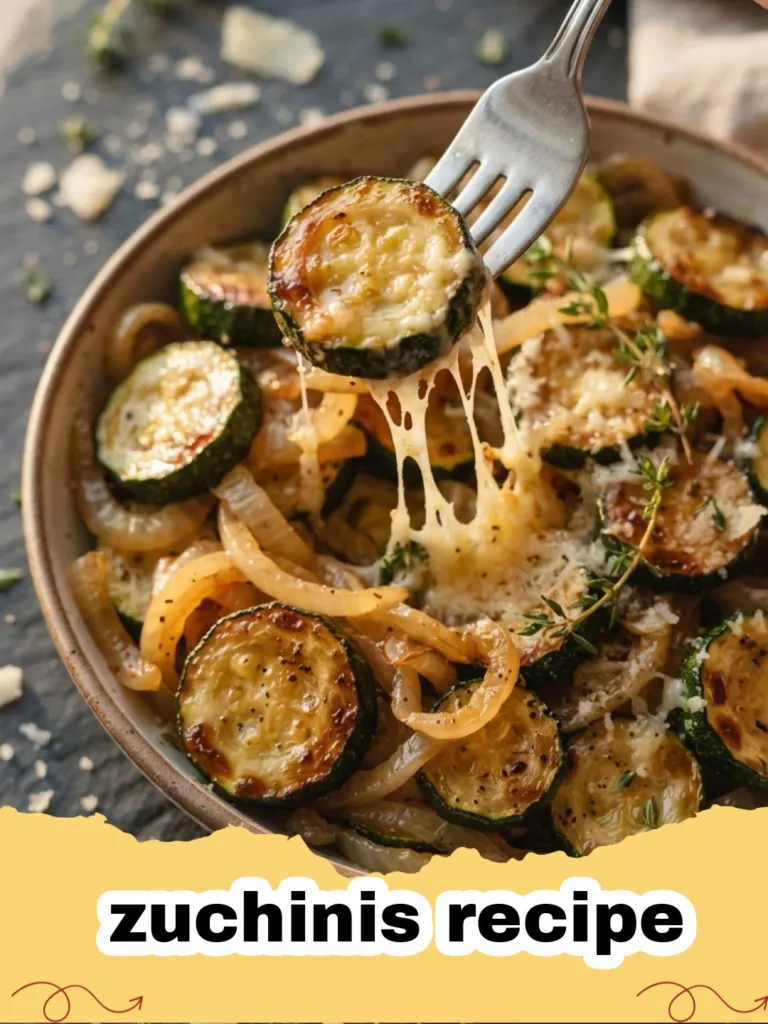 zuchinis recipe - A golden brown cheesy herb zucchini bake in a baking dish, fresh from the oven.