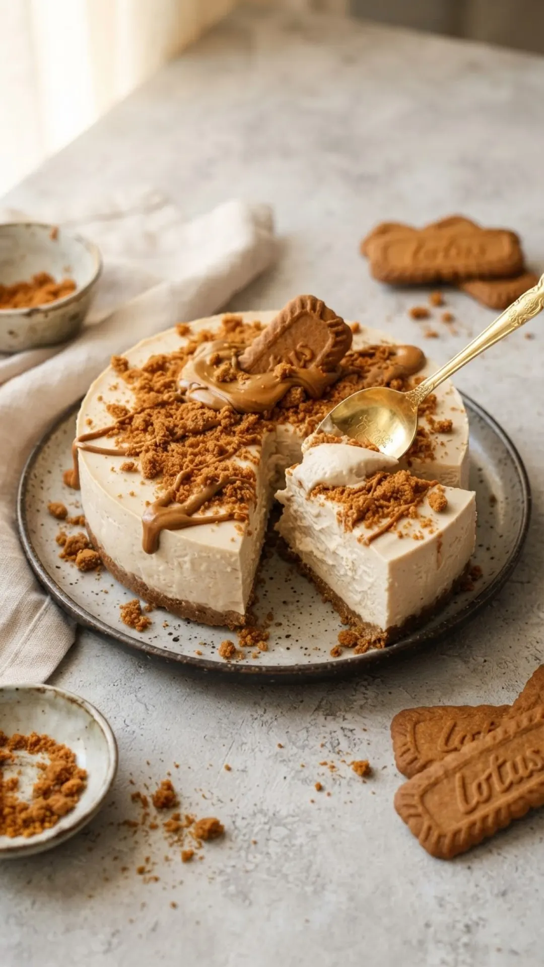 Greek Yogurt Biscoff High-Protein Cheesecake Preparation