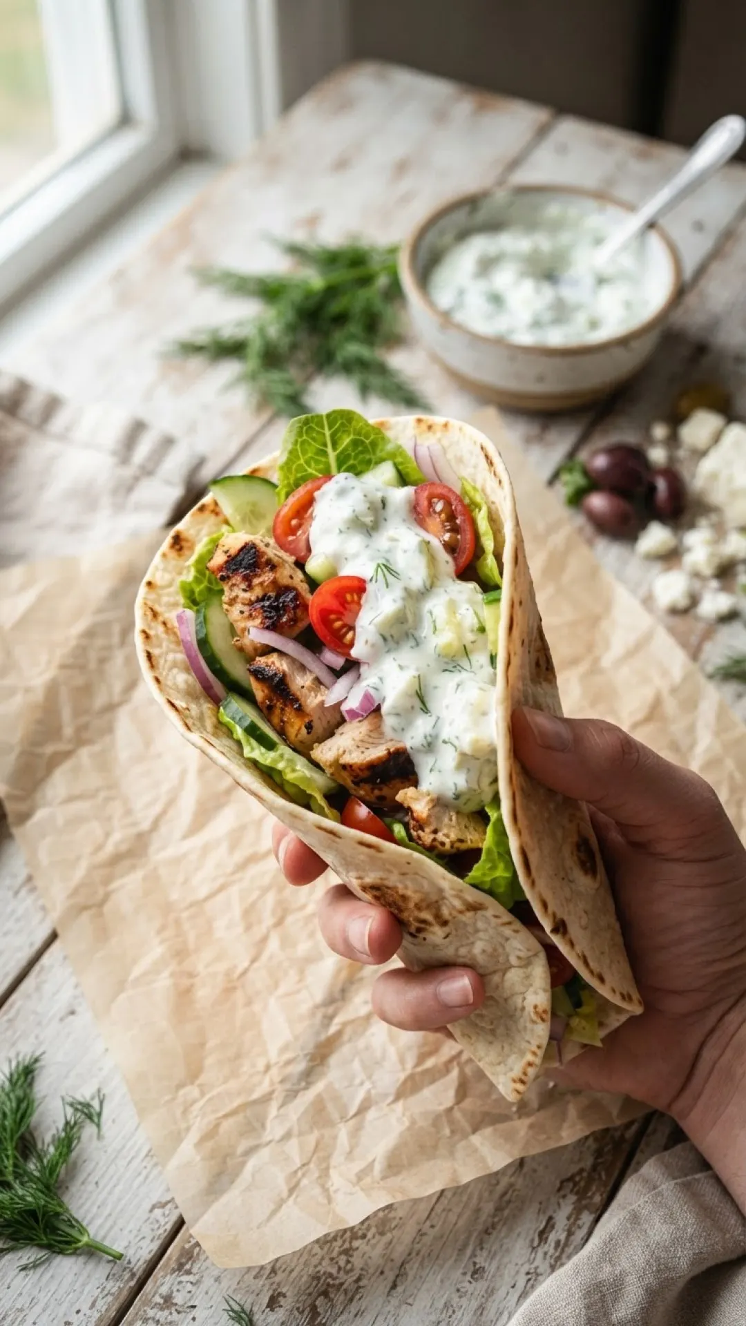 Greek Yogurt Tzatziki Chicken Wraps Preparation