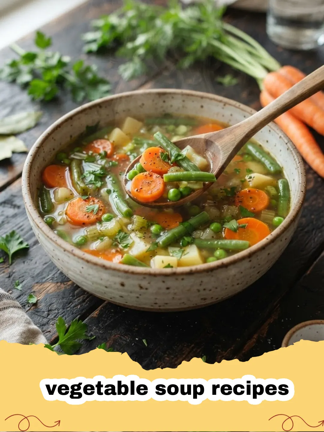 vegetable soup recipes - A large bowl of hearty vegetable soup with crusty bread.