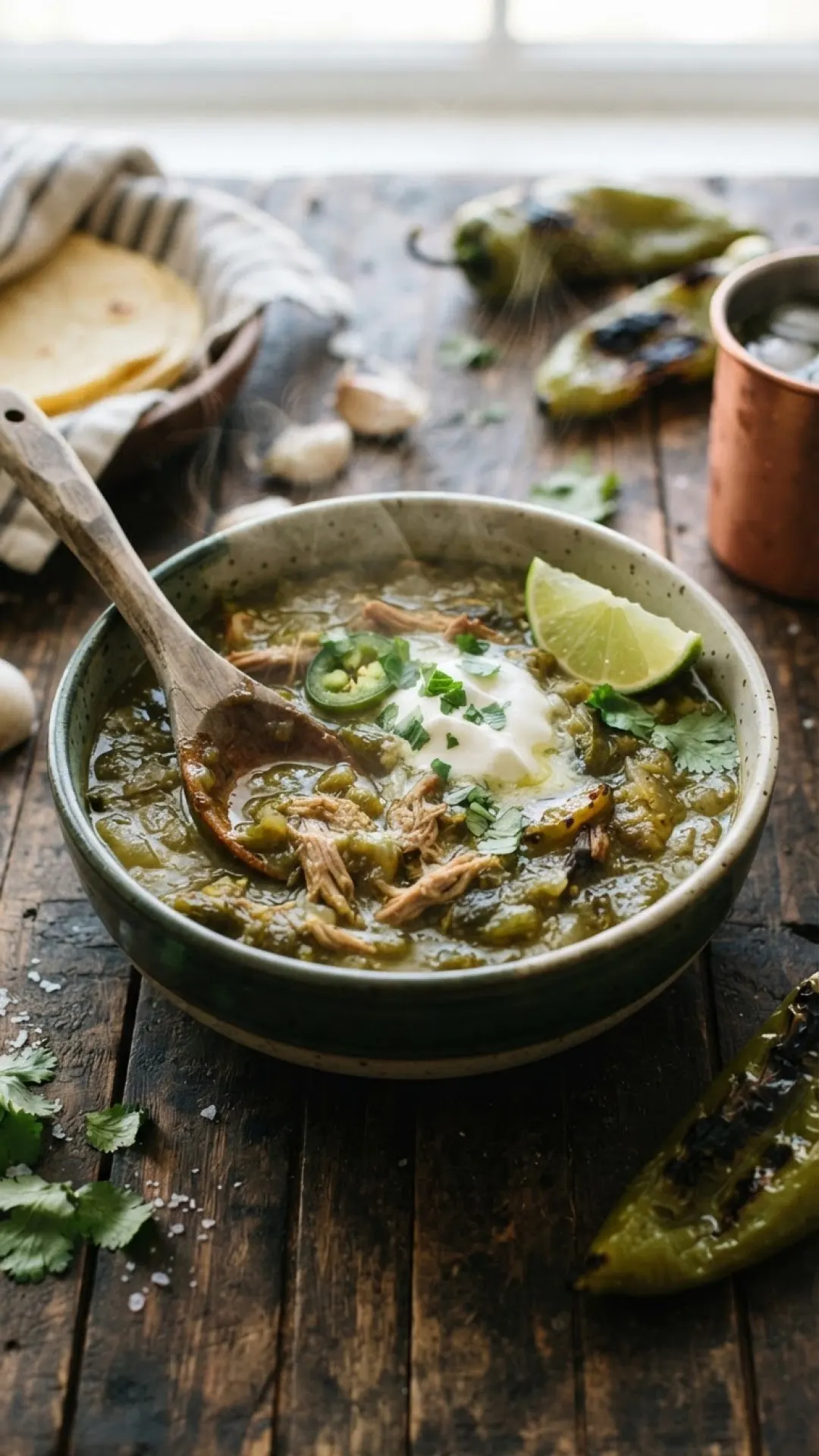 Hearty Green Chili Stew with Chicken and Hominy Preparation