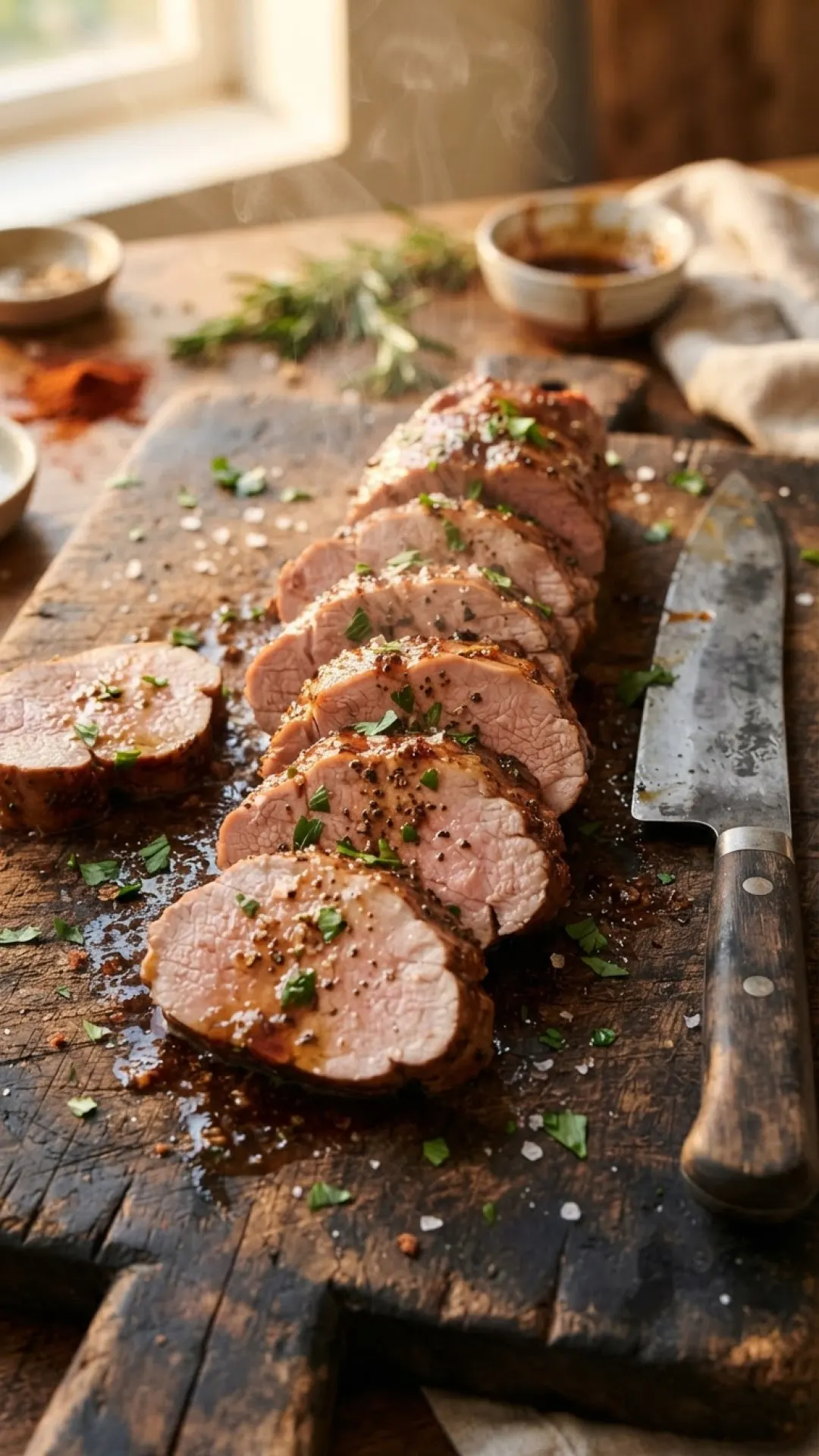 Herb-Crusted Pork Tenderloin with Pan Sauce Preparation