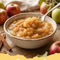 applesauce recipes - A bowl of fresh, chunky homemade applesauce with a spoon and cinnamon stick, surrounded by whole and sliced apples.