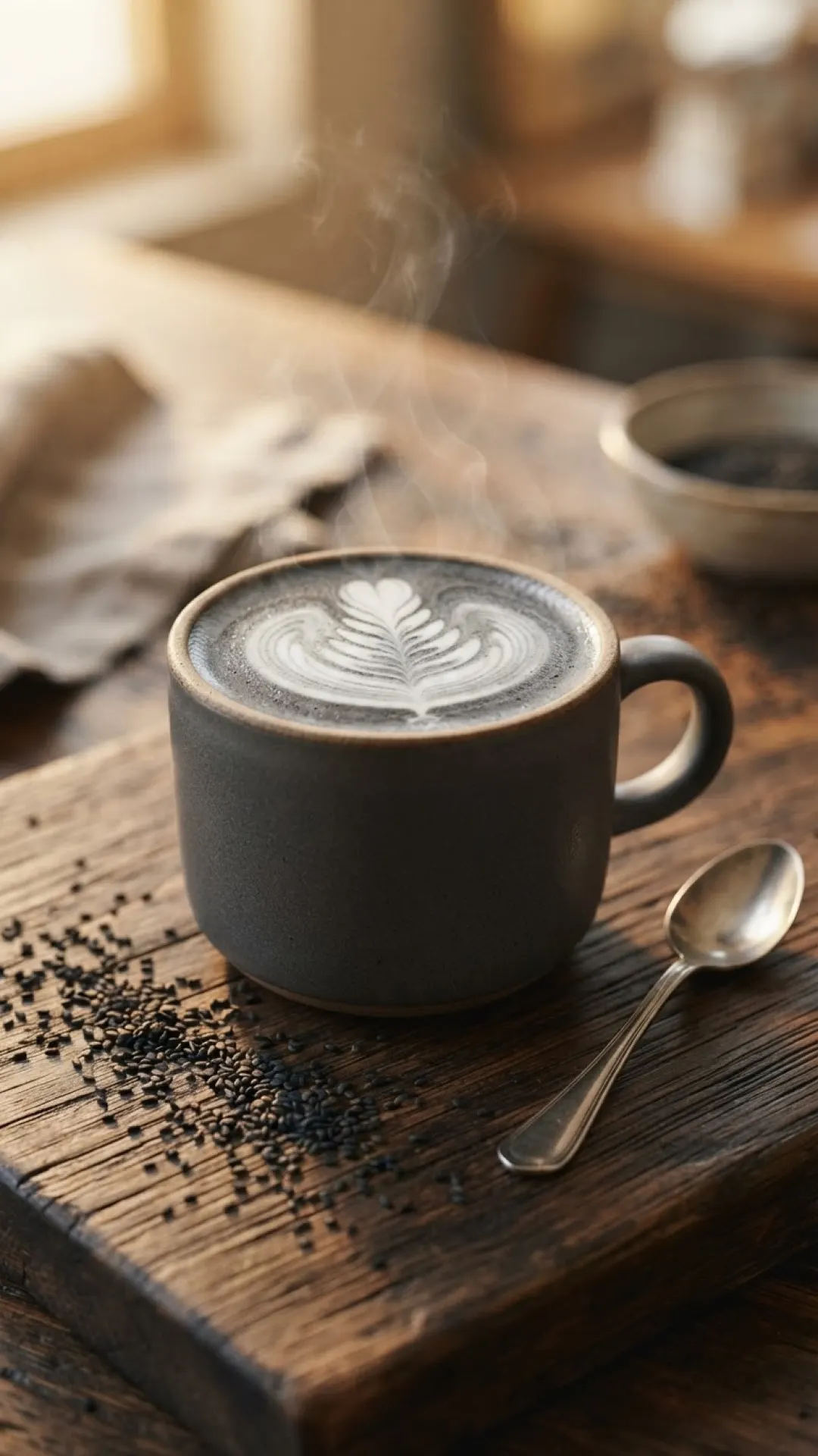 Homemade Black Sesame Latte Preparation