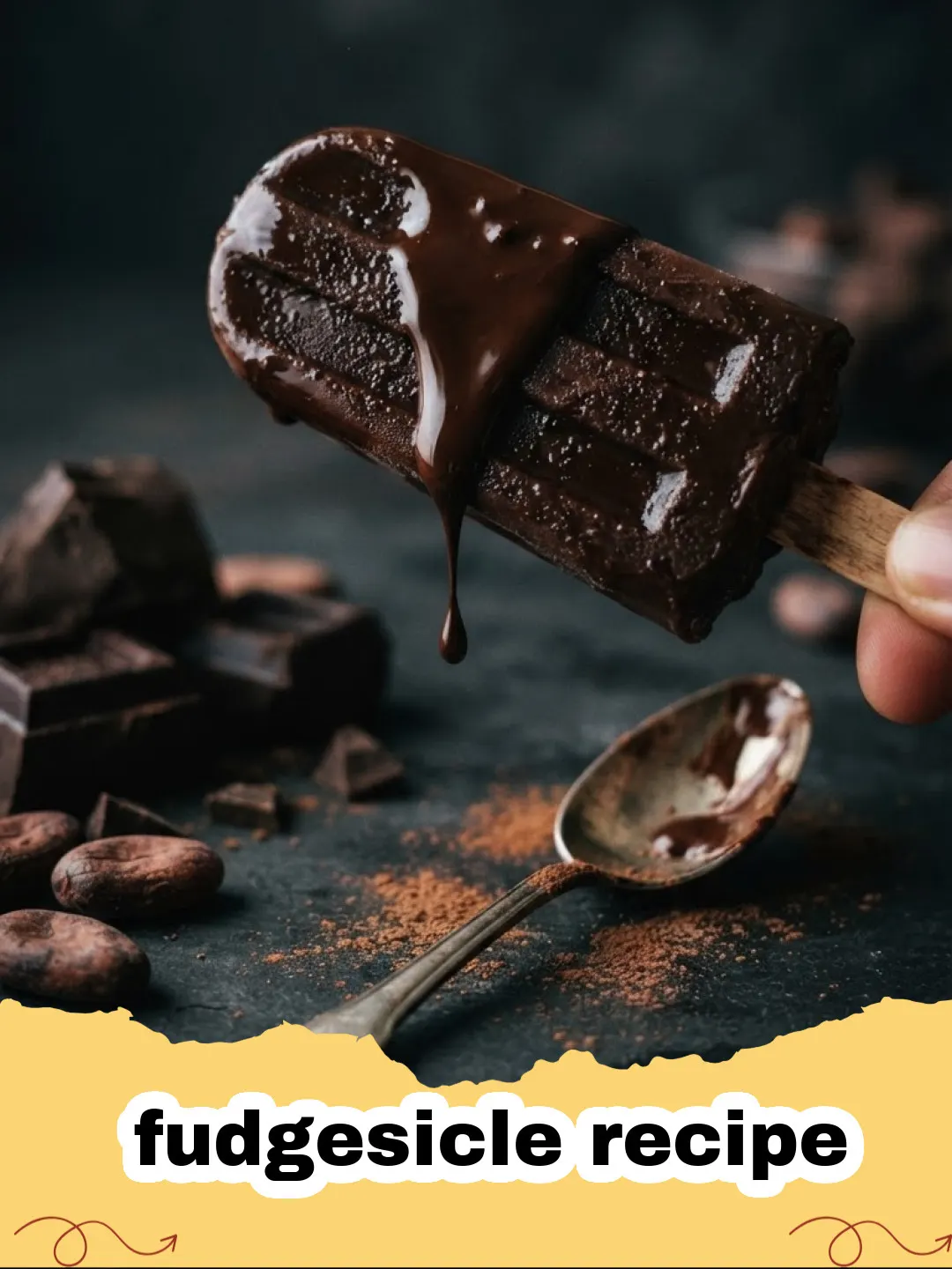 fudgesicle recipe - Creamy homemade fudgesicles on a wooden board with chocolate shavings.