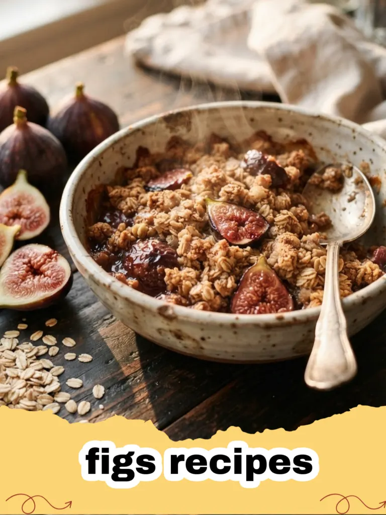 figs recipes - A close-up of a beautifully baked honey-baked fig and mascarpone tart, garnished with pistachios, on a rustic wooden board.