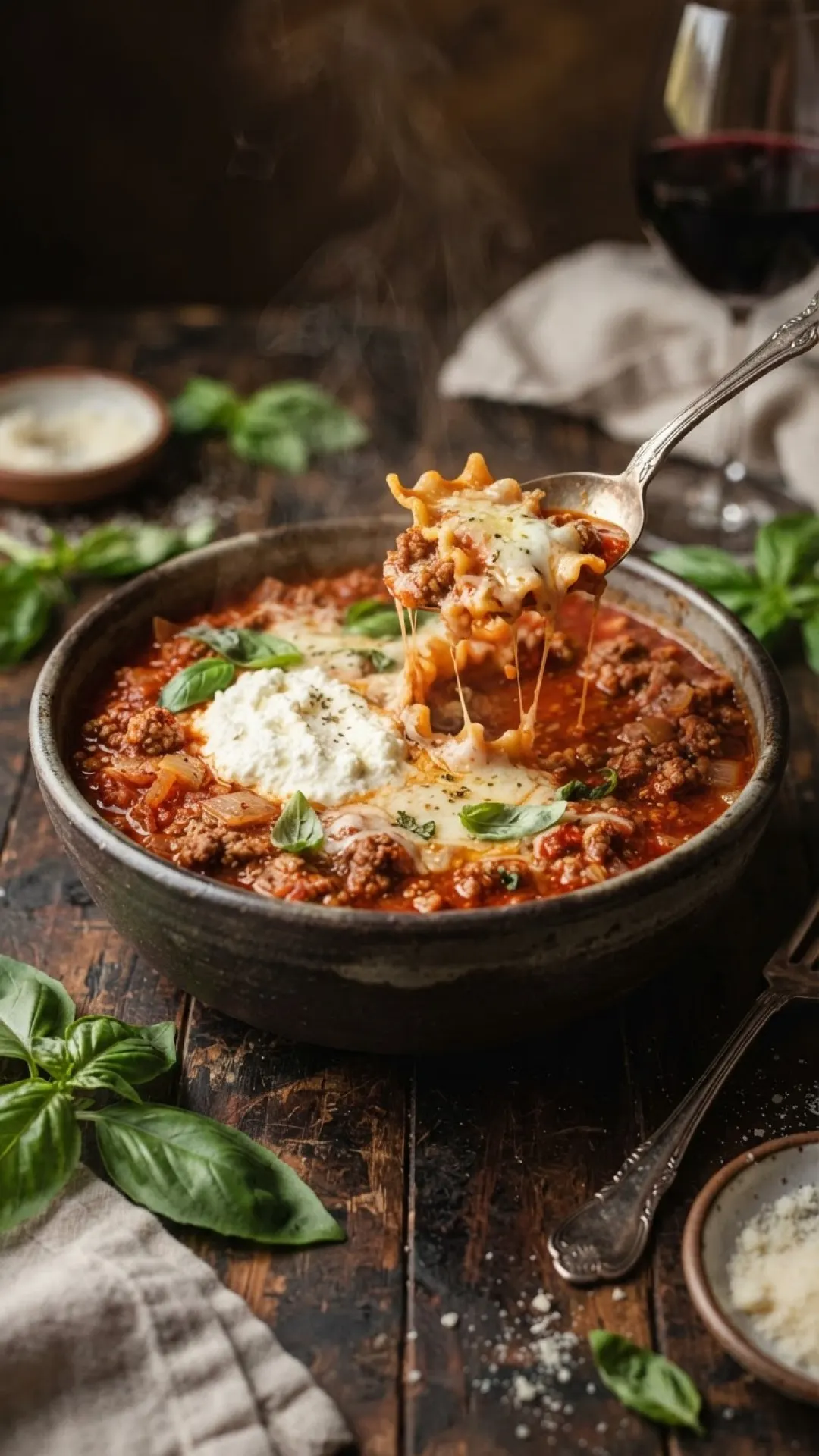 Lasagna Soup with Ricotta Dollop Preparation