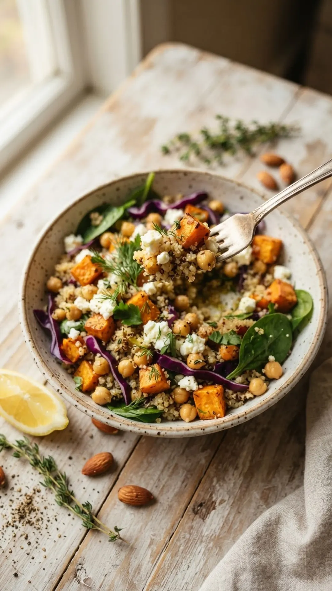 Lemon Herb Sweet Potato Quinoa Bowls Preparation