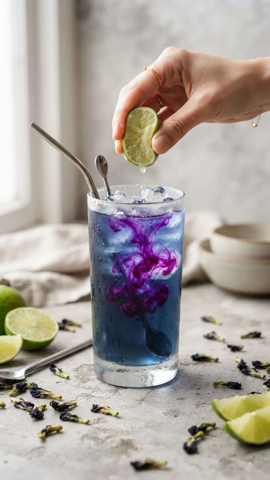 Magical Color-Changing Butterfly Pea Flower Lemonade Preparation