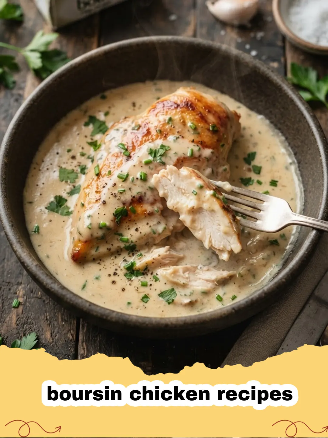boursin chicken recipes - Creamy one-pan Boursin chicken served with fresh herbs over a bed of pasta