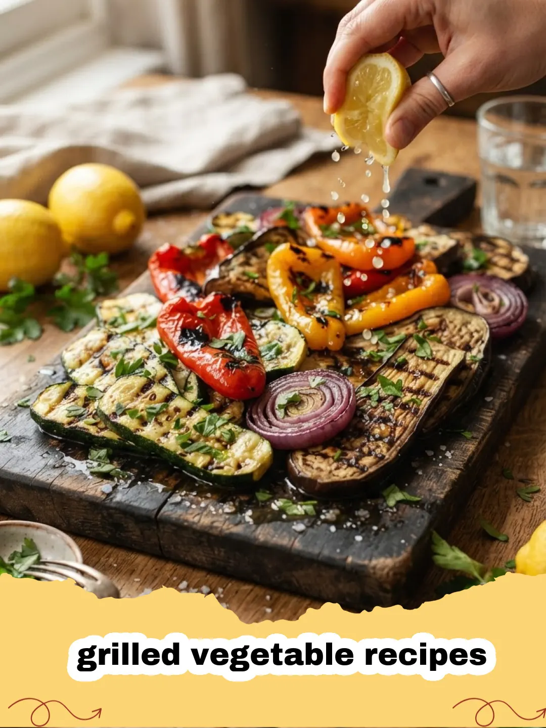 grilled vegetable recipes - A vibrant platter of grilled zucchini, eggplant, bell peppers, and asparagus with char marks.