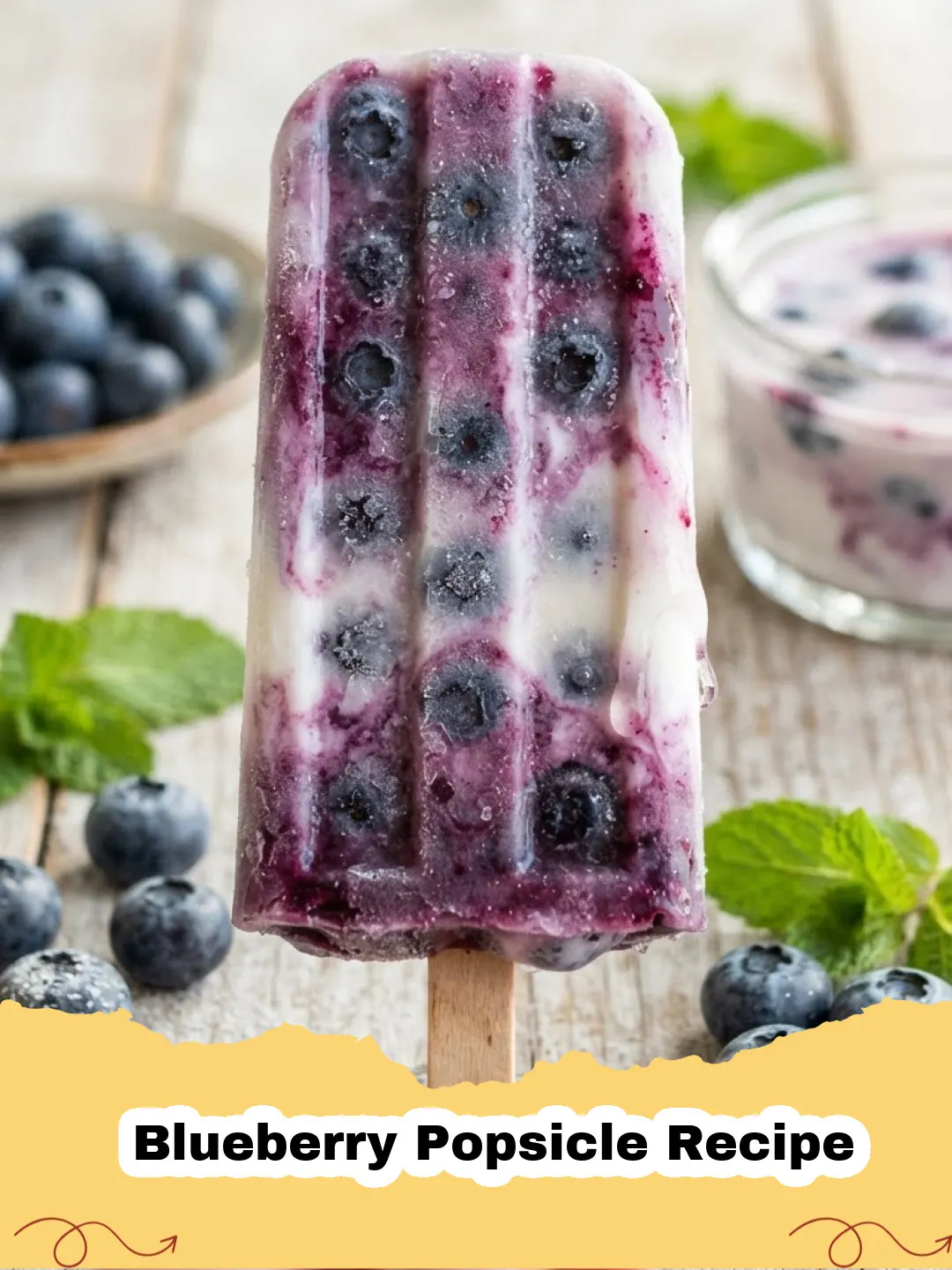 Blueberry Popsicle Recipe - Close-up of a vibrant purple blueberry popsicle with fresh blueberries in the background