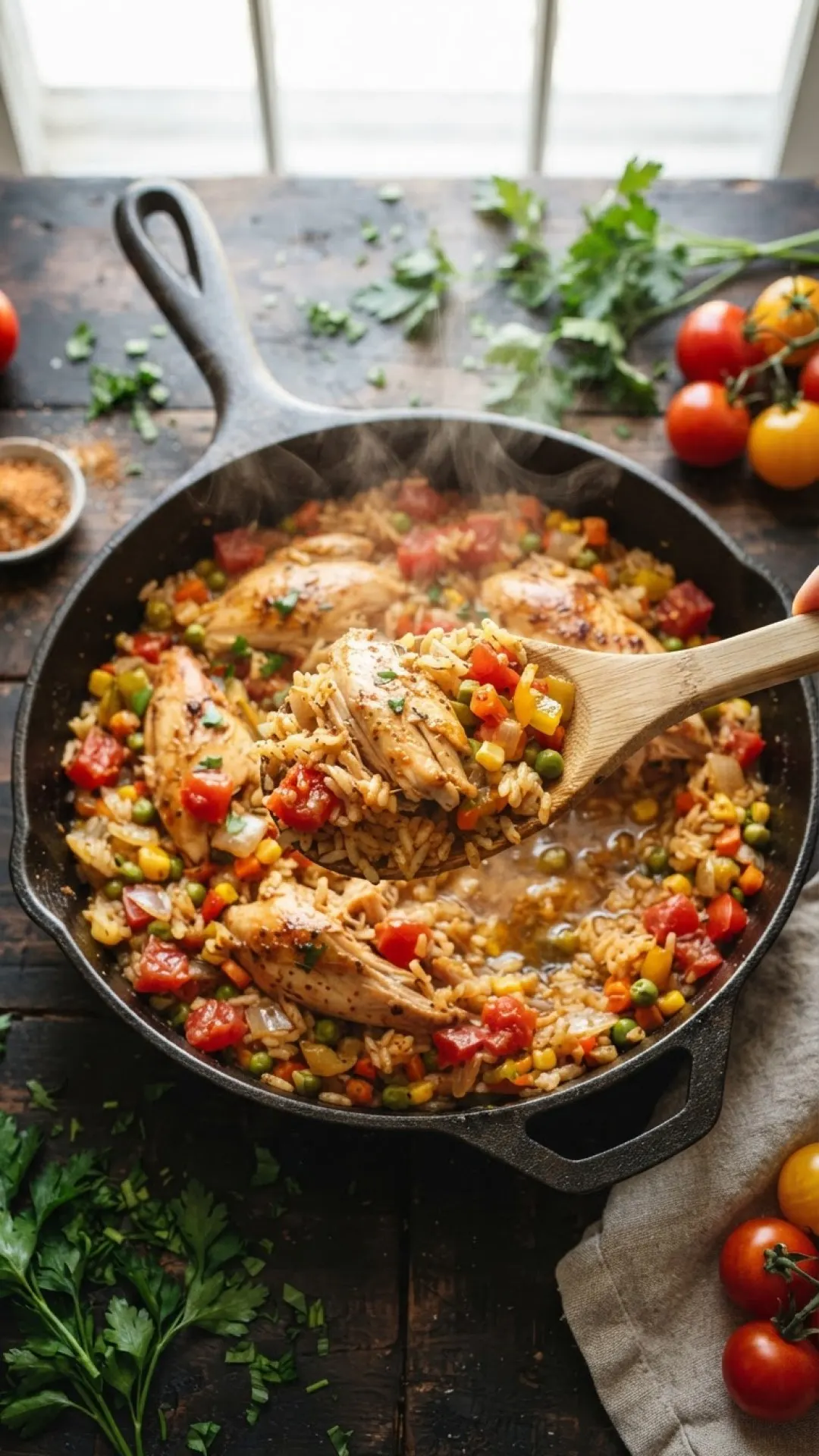 Savory Rotisserie Chicken Rice Skillet Preparation
