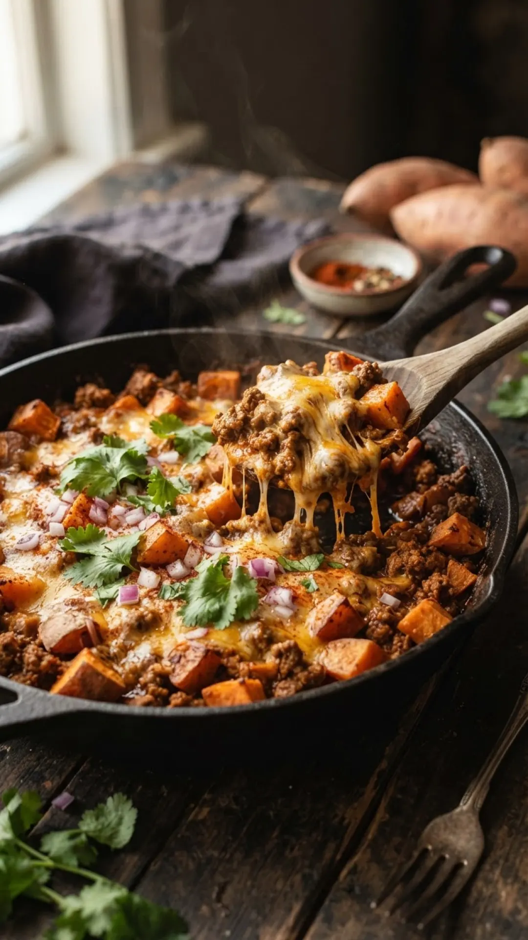 Savory Sweet Potato and Ground Beef Skillet Preparation