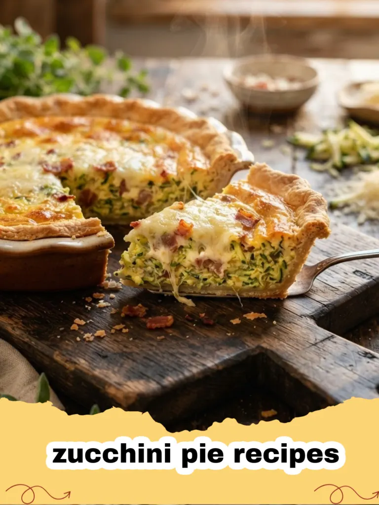 zucchini pie recipes - A golden-brown slice of savory zucchini pie with a flaky crust on a plate