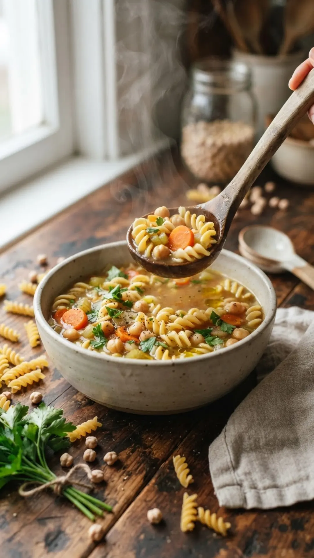 Slow Cooker Chickpea Noodle Soup Preparation