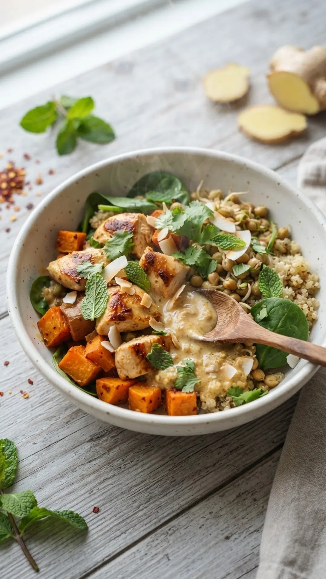 Sprouted Coconut Ginger Power Bowl Preparation