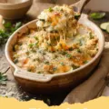 zucchini casserole recipes - A golden brown cheesy zucchini casserole in a glass baking dish with melted cheese and breadcrumbs.