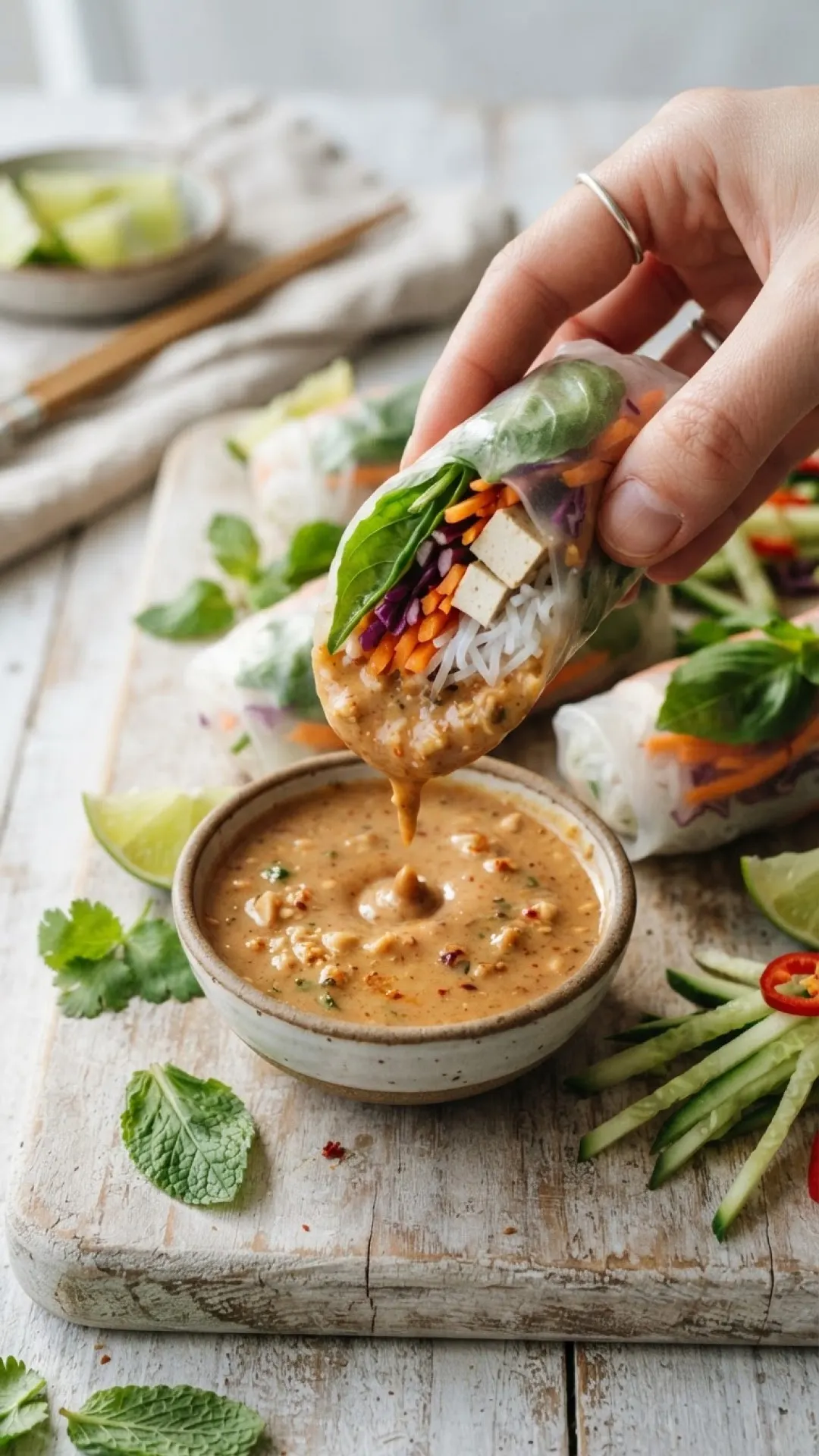 Tofu Summer Rolls with Peanut Sauce Preparation