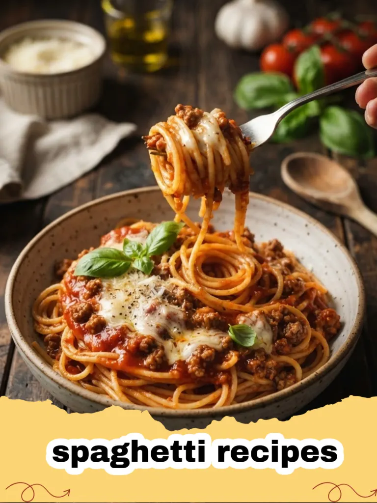 spaghetti recipes - A steaming plate of Spaghetti Bolognese topped with fresh basil and grated cheese.