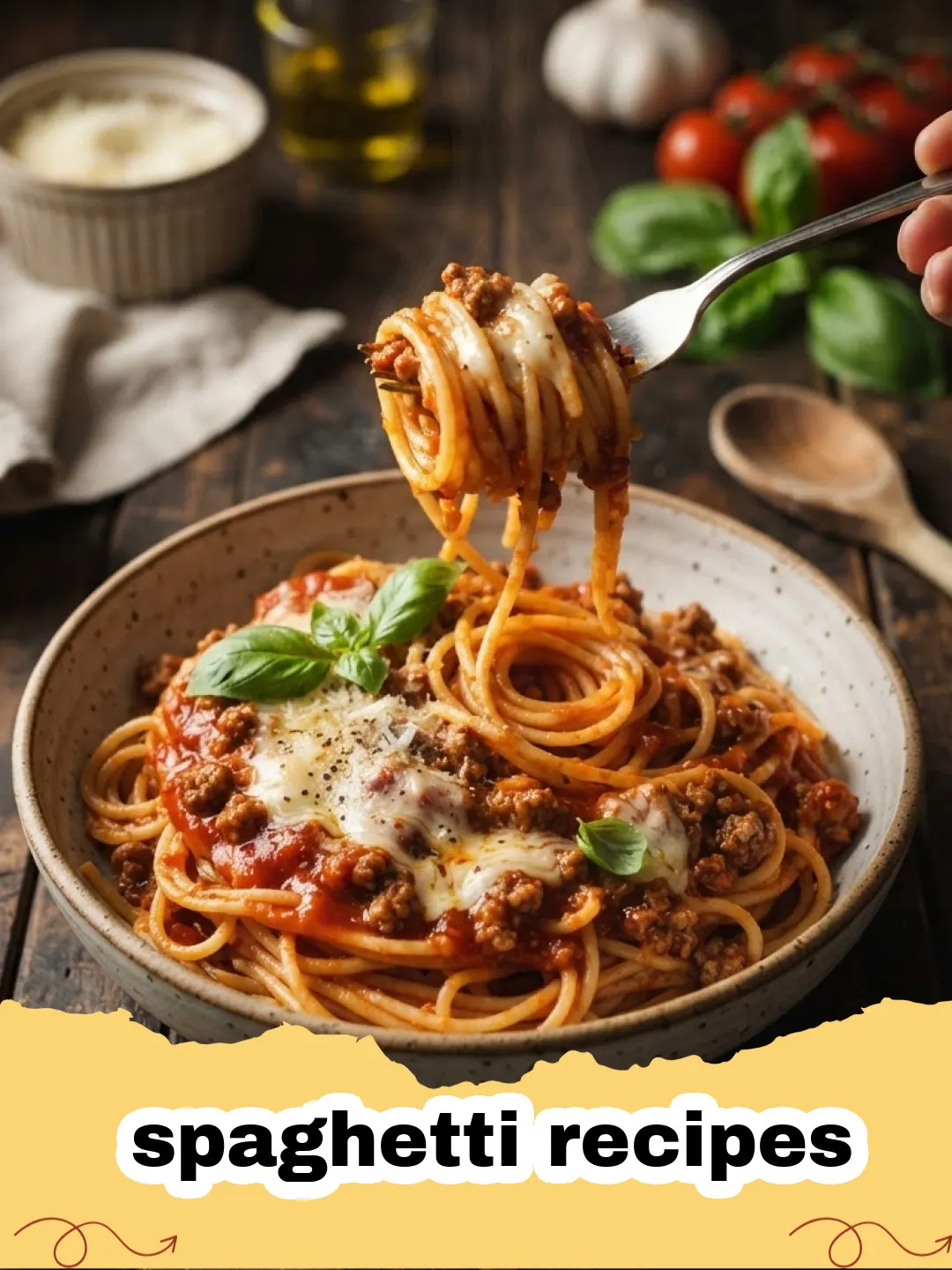 spaghetti recipes - A steaming plate of Spaghetti Bolognese topped with fresh basil and grated cheese.