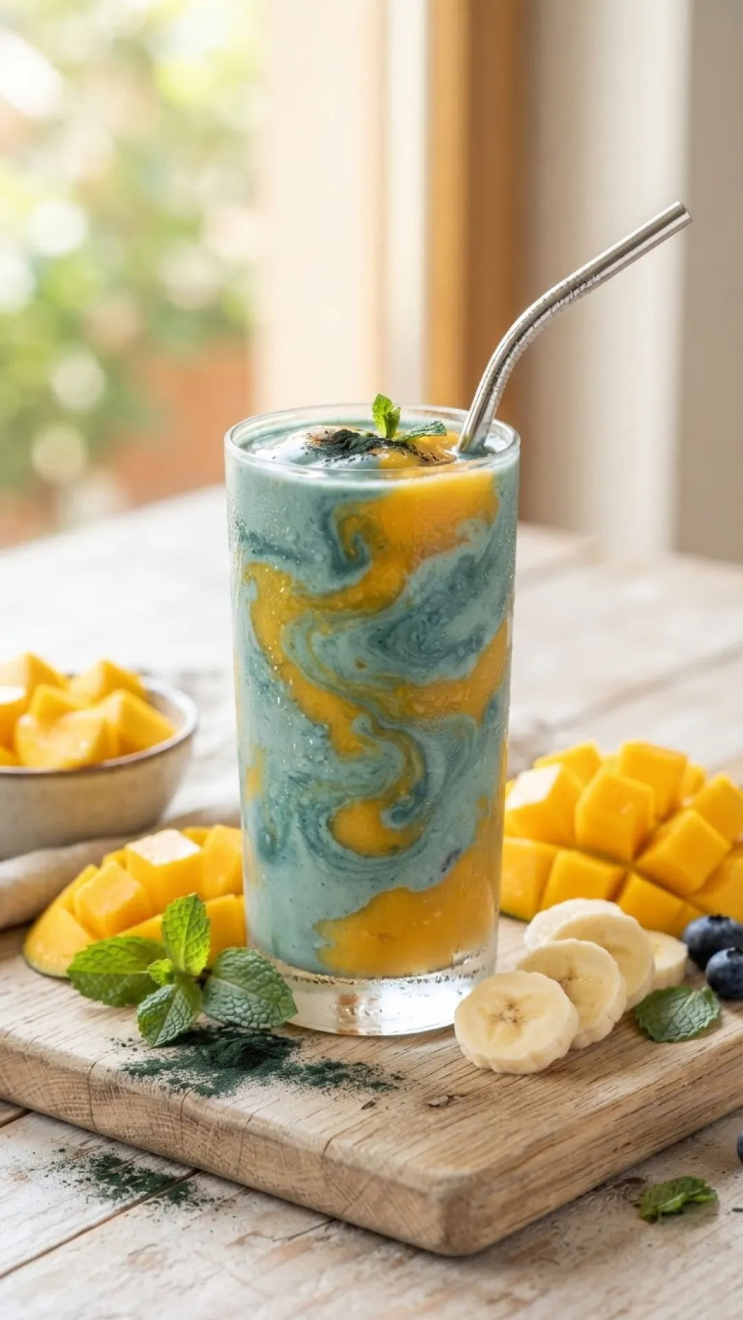 Vibrant Green Spirulina Smoothie Bowl Preparation